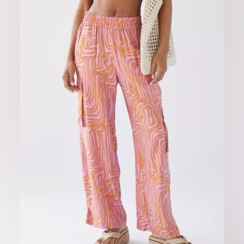 Urban Outfitters Pink and Orange Beach Pattern Wide Leg Pants